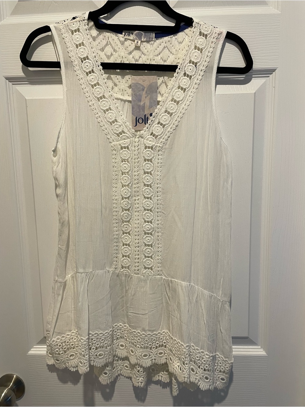 Jolt Ivory Crochet-Trim Sleeveless Peplum Tunic